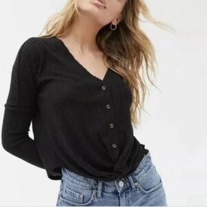 Urban Outfitters Black Button-Down Ribbed Shirt